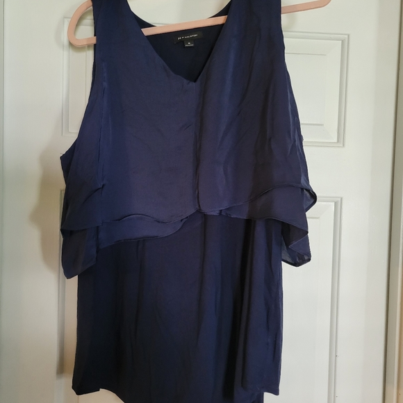 H by Halsten Sleeveless Knit Top with Cascade Overlay Detail, Naby, 1X - Picture 3 of 3